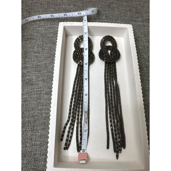 Metallic Knot Design Dangle Earrings Long Antique Bronze Tone Statement Jewelry - Picture 5 of 5